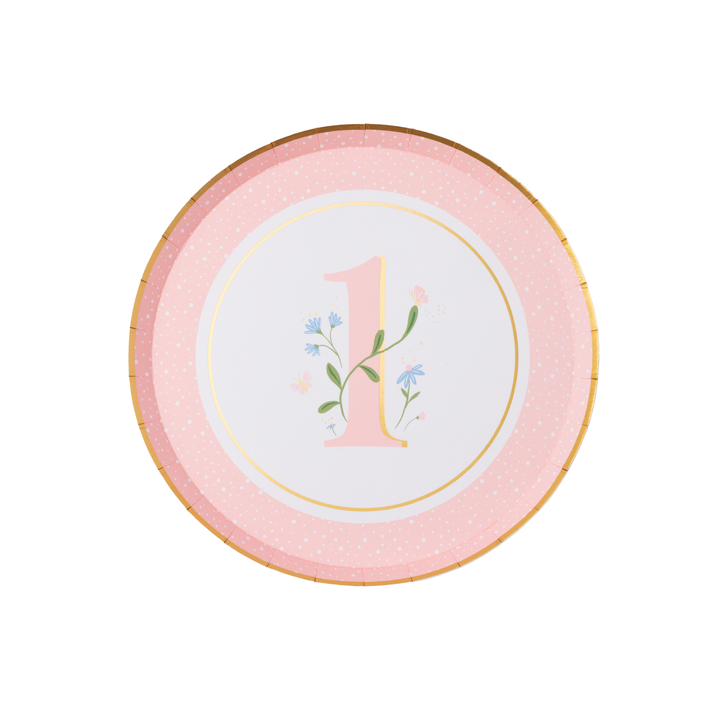 1ST BIRTHDAY PETAL PINK SMALL PLATES Bonjour Fete Plates 1ST BIRTHDAY PETAL PINK SMALL PLATES Bonjour Fete - Party Supplies
