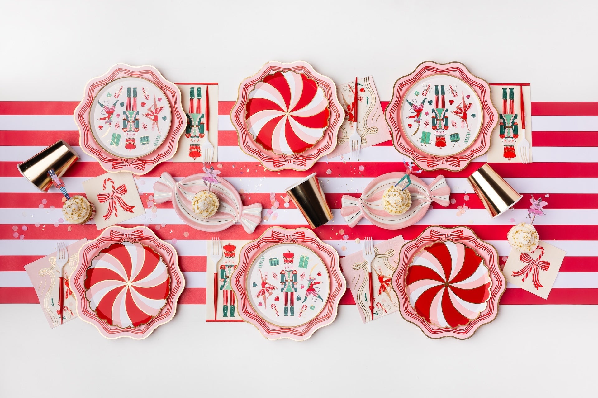 nutcracker christmas party supplies on a christmas tablescape