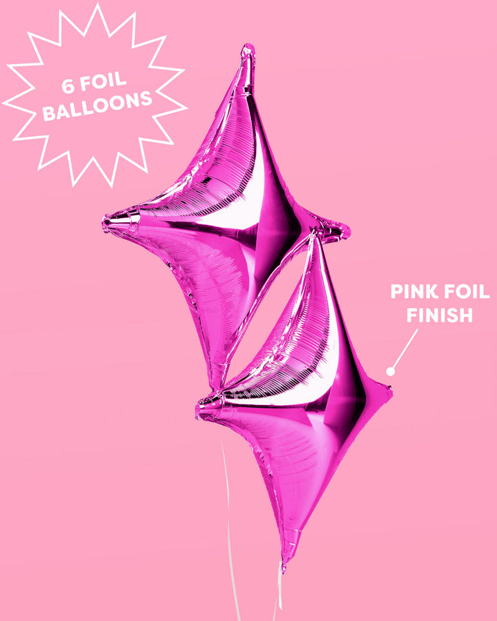 Size and contents guide for the pink sparkle foil balloon set