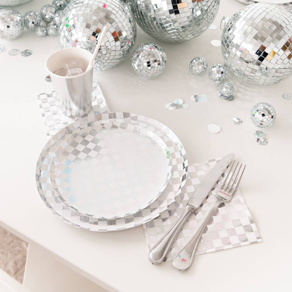 Silver Checker Plates Bonjour Fete Party Supplies New Year's Eve Party Supplies