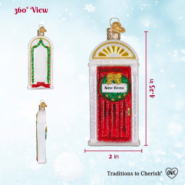 360 view sizing chart for the New Home door ornament showing 4.25 inch height and 2 inch width