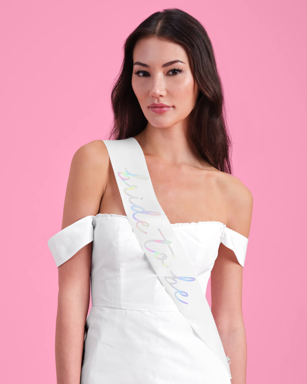 Three-piece bachelorette set including a sash, a veil, and a pair of gloves