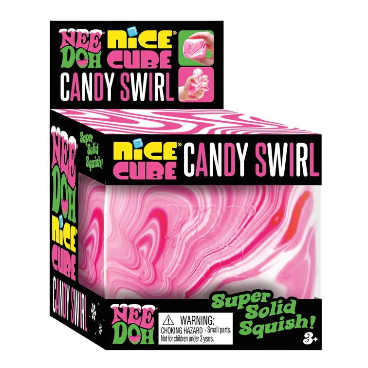 Candy swirl squishy cube toy for a kids party favor