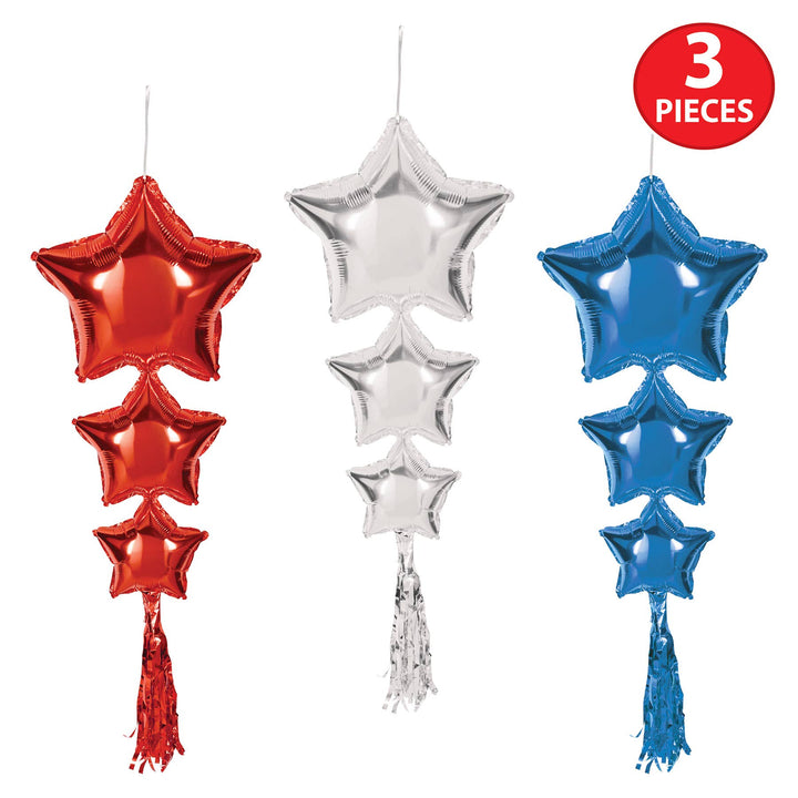 Beistle Star Balloons with Tassels (red, silver & blue 3 pk) Beistle Beistle Star Balloons with Tassels (red, silver & blue 3 pk) Bonjour Fete - Party Supplies