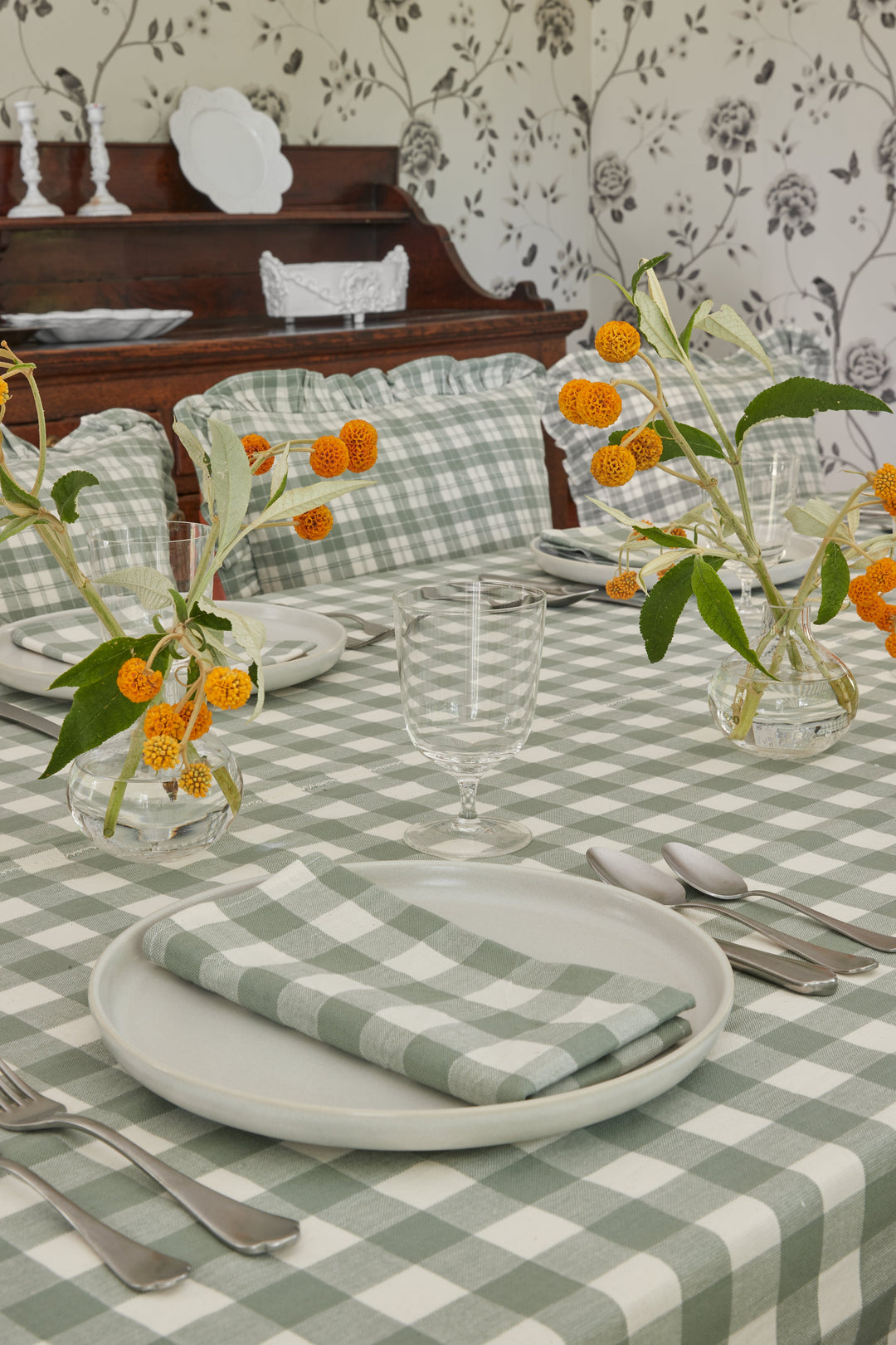 GINGHAM - Sage Tablecloth Heather Taylor Home GINGHAM - Sage Tablecloth Bonjour Fete - Party Supplies