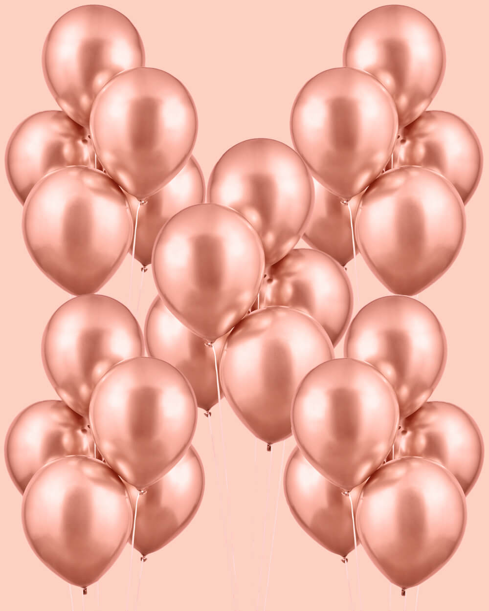 Rose gold chrome balloon bouquets styled as a backdrop