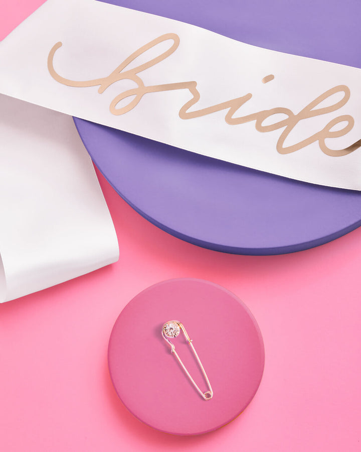 White and rose gold C'est La Vie sash from xo, Fetti