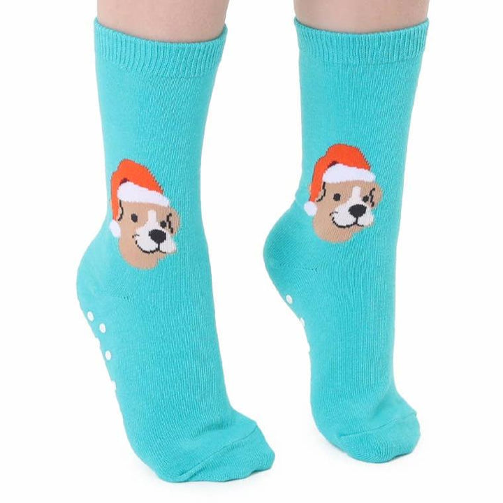 3D Packaged Crew Socks - Kids - Holiday - Santa Puppy -Teal Living Royal Bonjour Fete - Party Supplies