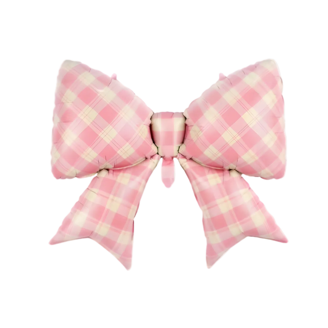 GINGHAM PINK BOW FOIL BALLOON Partybarco GINGHAM PINK BOW FOIL BALLOON Bonjour Fete - Party Supplies