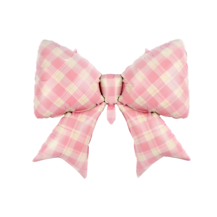 GINGHAM PINK BOW FOIL BALLOON Partybarco GINGHAM PINK BOW FOIL BALLOON Bonjour Fete - Party Supplies