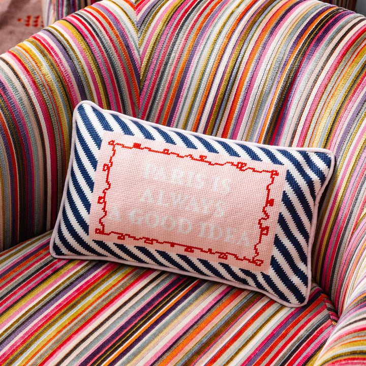 Paris Needlepoint Pillow Furbish Studio Needlepoint Paris Needlepoint Pillow Bonjour Fete - Party Supplies