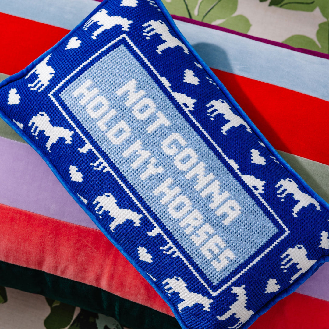HOLD BY HORSES NEEDLEPOINT PILLOW Furbish Studio Needlepoint HOLD BY HORSES NEEDLEPOINT PILLOW Bonjour Fete - Party Supplies