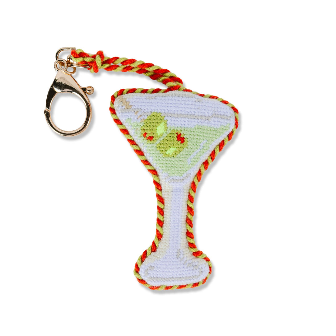 Needlepoint dirty martini bag charm with three olives