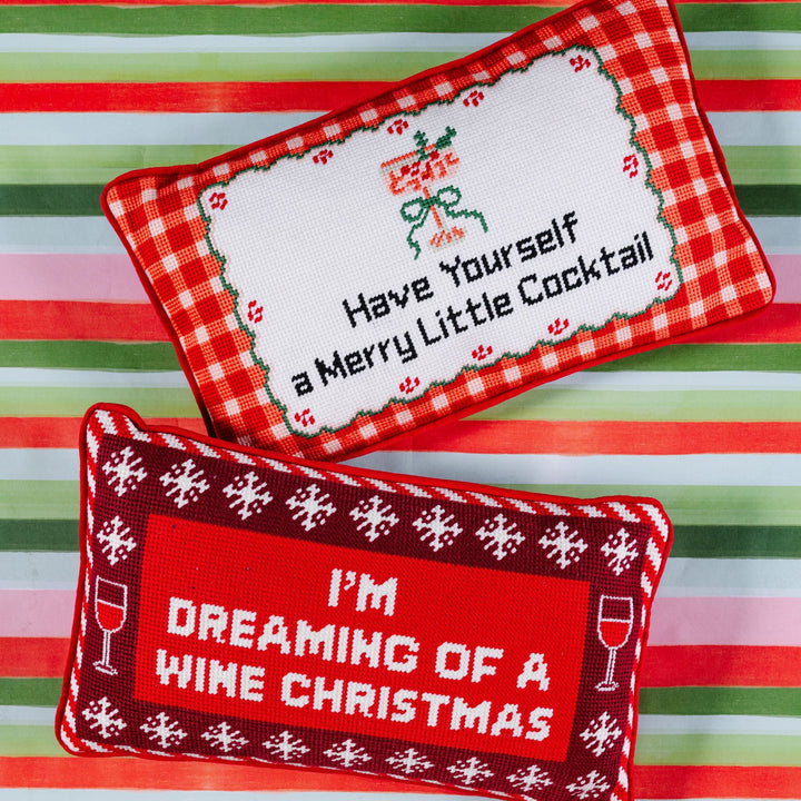Merry Little Cocktail Needlepoint Pillow Furbish Studio Holiday Needlepoint Merry Little Cocktail Needlepoint Pillow Bonjour Fete - Party Supplies
