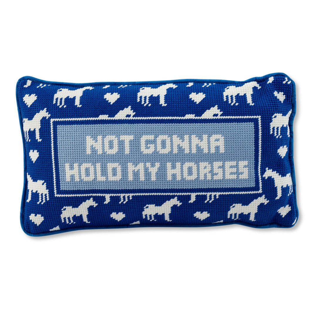 HOLD BY HORSES NEEDLEPOINT PILLOW Furbish Studio Needlepoint HOLD BY HORSES NEEDLEPOINT PILLOW Bonjour Fete - Party Supplies
