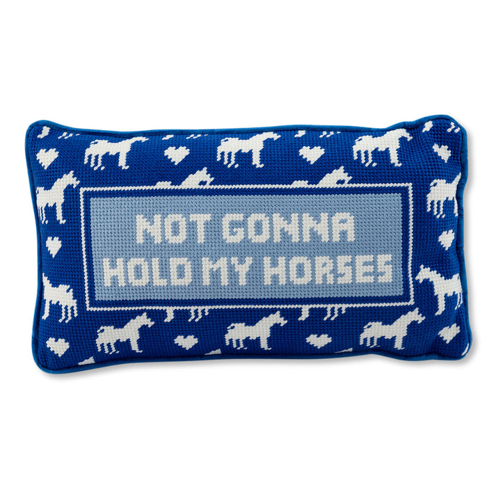 HOLD BY HORSES NEEDLEPOINT PILLOW Furbish Studio Needlepoint HOLD BY HORSES NEEDLEPOINT PILLOW Bonjour Fete - Party Supplies