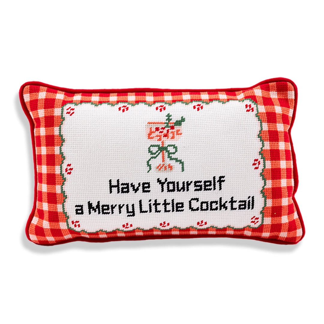 Merry Little Cocktail Needlepoint Pillow Furbish Studio Holiday Needlepoint Merry Little Cocktail Needlepoint Pillow Bonjour Fete - Party Supplies