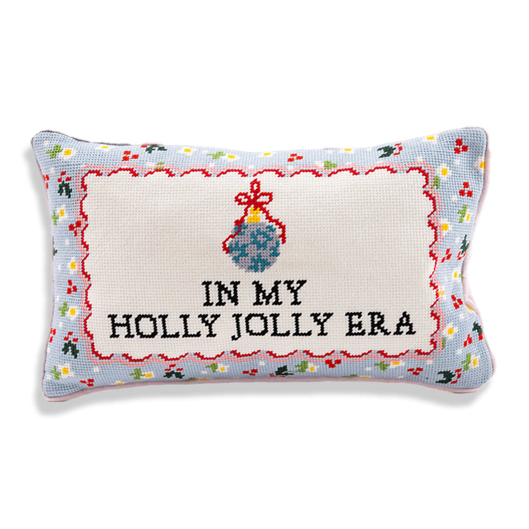 Holly Jolly Era Needlepoint Pillow Furbish Studio Holiday Needlepoint Holly Jolly Era Needlepoint Pillow Bonjour Fete - Party Supplies