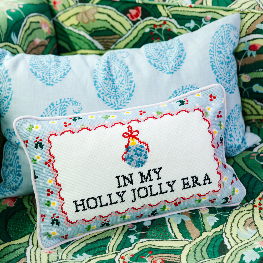 Holly Jolly Era Needlepoint Pillow Furbish Studio Holiday Needlepoint Holly Jolly Era Needlepoint Pillow Bonjour Fete - Party Supplies