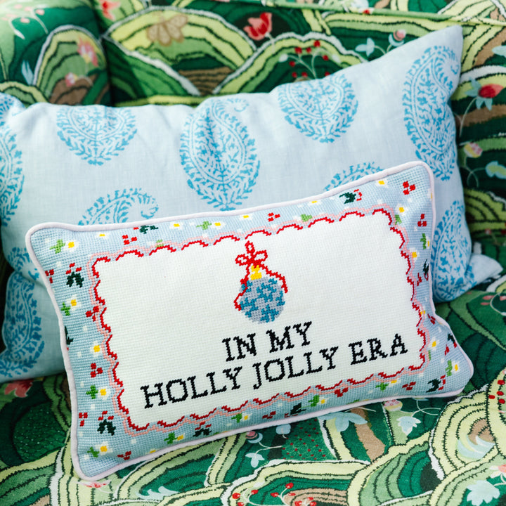 Holly Jolly Era Needlepoint Pillow Furbish Studio Holiday Needlepoint Holly Jolly Era Needlepoint Pillow Bonjour Fete - Party Supplies