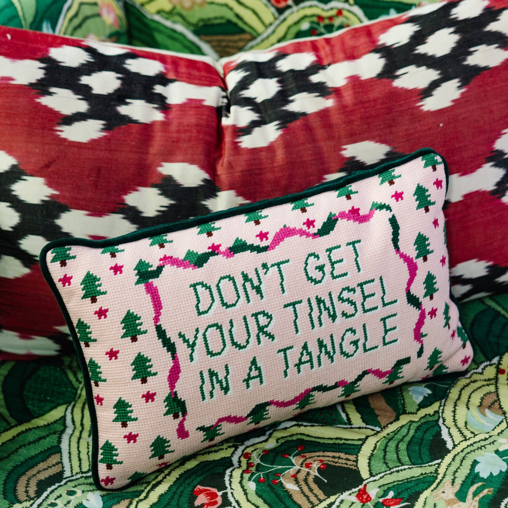 Tinsel in a Tangle Needlepoint Pillow Furbish Studio Holiday Needlepoint Tinsel in a Tangle Needlepoint Pillow Bonjour Fete - Party Supplies