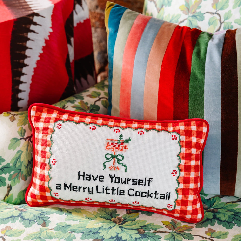 Merry Little Cocktail Needlepoint Pillow Furbish Studio Holiday Needlepoint Merry Little Cocktail Needlepoint Pillow Bonjour Fete - Party Supplies