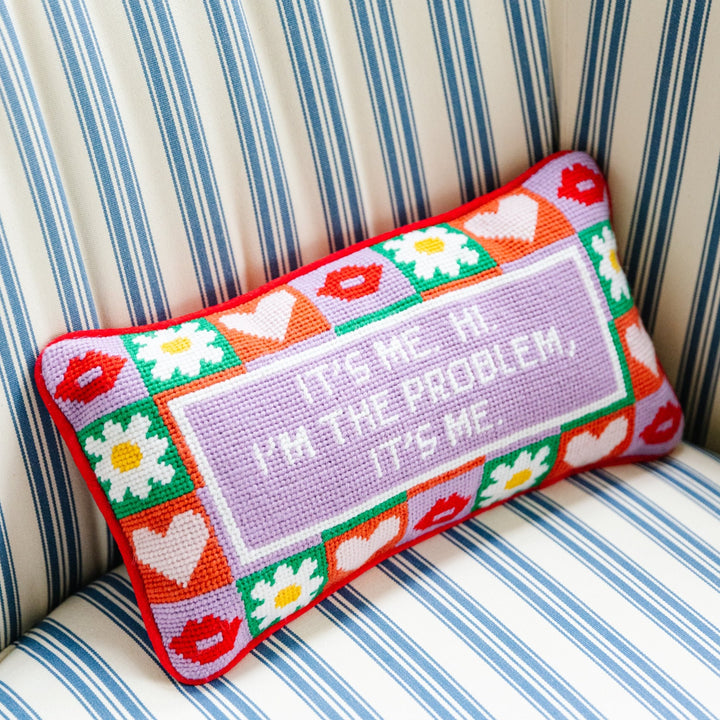 It's Me Needlepoint Pillow Bonjour Fete Party Supplies Holiday Pillows & Linens
