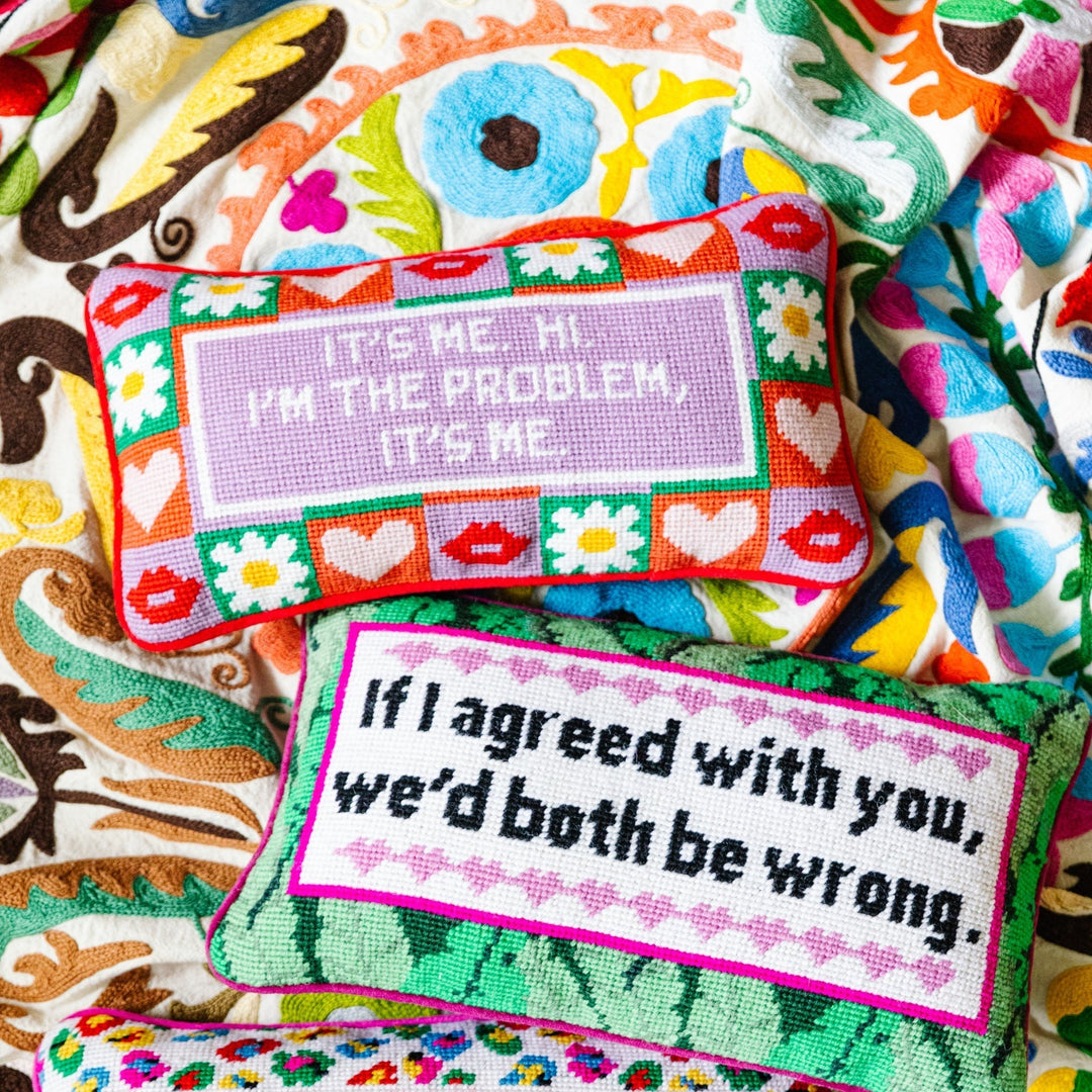 It's Me Needlepoint Pillow Bonjour Fete Party Supplies Holiday Pillows & Linens