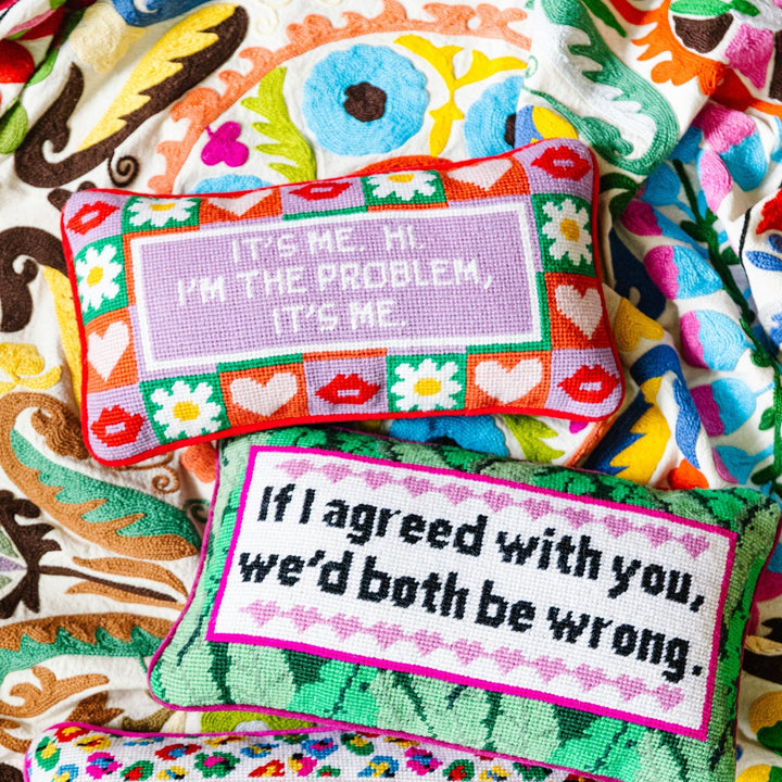 It's Me Needlepoint Pillow Bonjour Fete Party Supplies Holiday Pillows & Linens