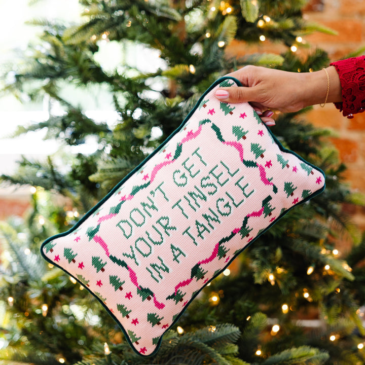 Tinsel in a Tangle Needlepoint Pillow Furbish Studio Holiday Needlepoint Tinsel in a Tangle Needlepoint Pillow Bonjour Fete - Party Supplies