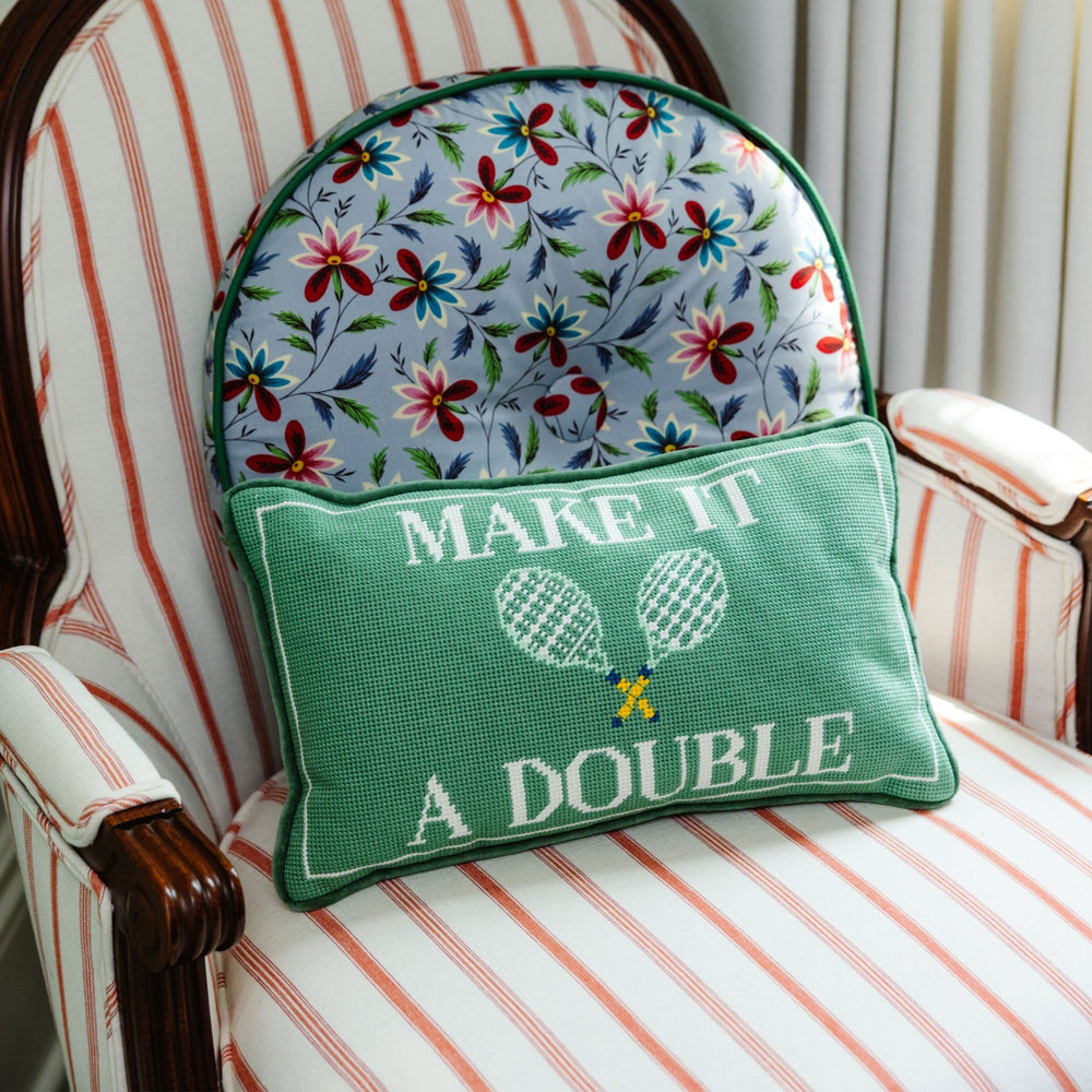Make It A Double Needlepoint Pillow Furbish Studio Needlepoint Make It A Double Needlepoint Pillow Bonjour Fete - Party Supplies