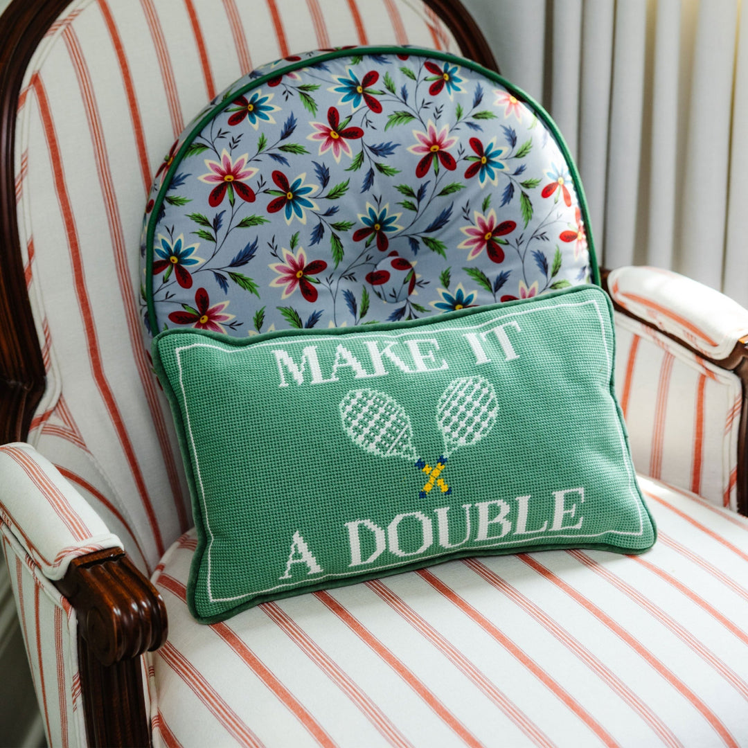 Make It A Double Needlepoint Pillow Furbish Studio Needlepoint Make It A Double Needlepoint Pillow Bonjour Fete - Party Supplies