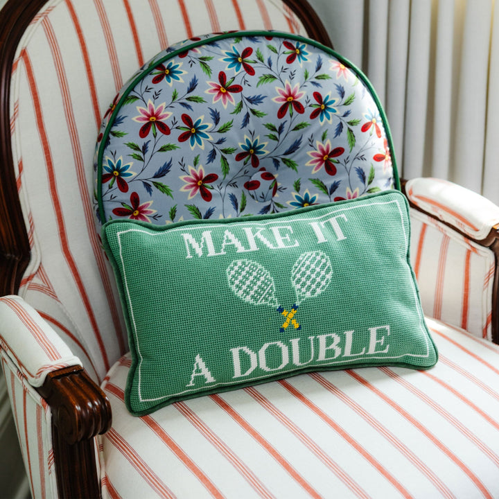 Make It A Double Needlepoint Pillow Furbish Studio Needlepoint Make It A Double Needlepoint Pillow Bonjour Fete - Party Supplies