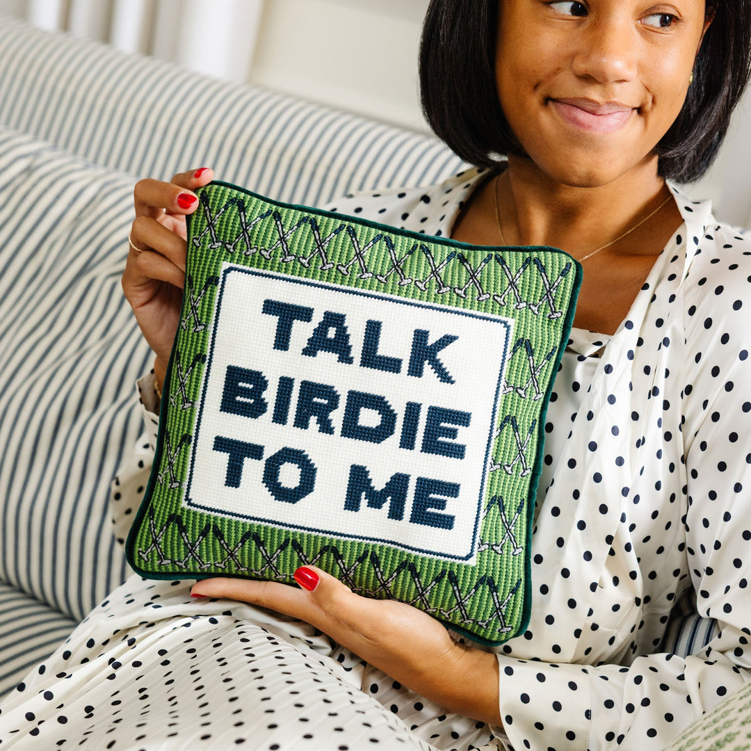Talk Birdie To Me Needlepoint Pillow Furbish Studio Needlepoint Talk Birdie To Me Needlepoint Pillow Bonjour Fete - Party Supplies