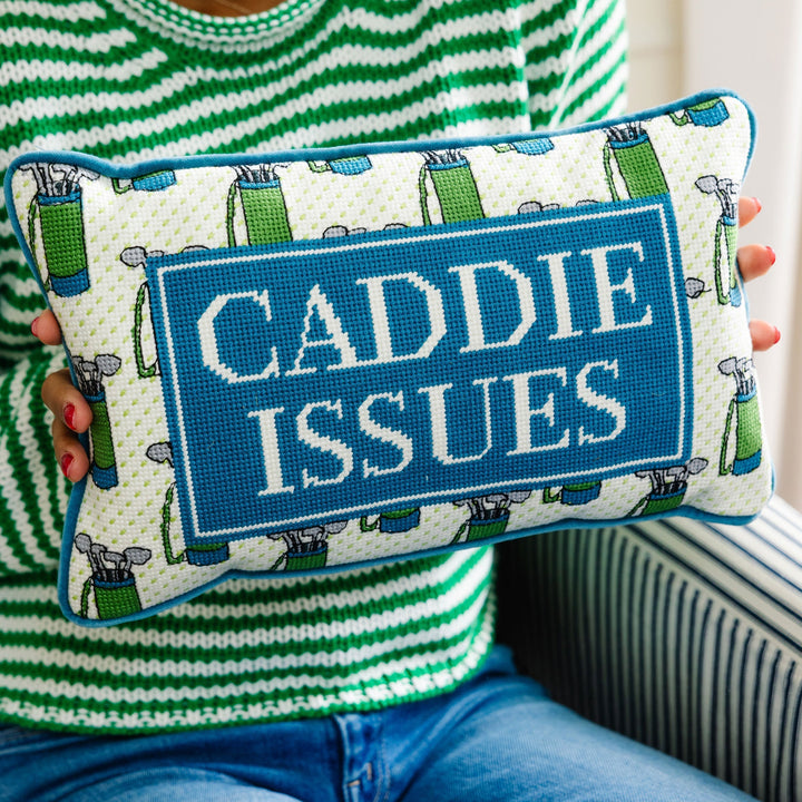 Caddie Issues Needlepoint Pillow Furbish Studio Needlepoint Caddie Issues Needlepoint Pillow Bonjour Fete - Party Supplies