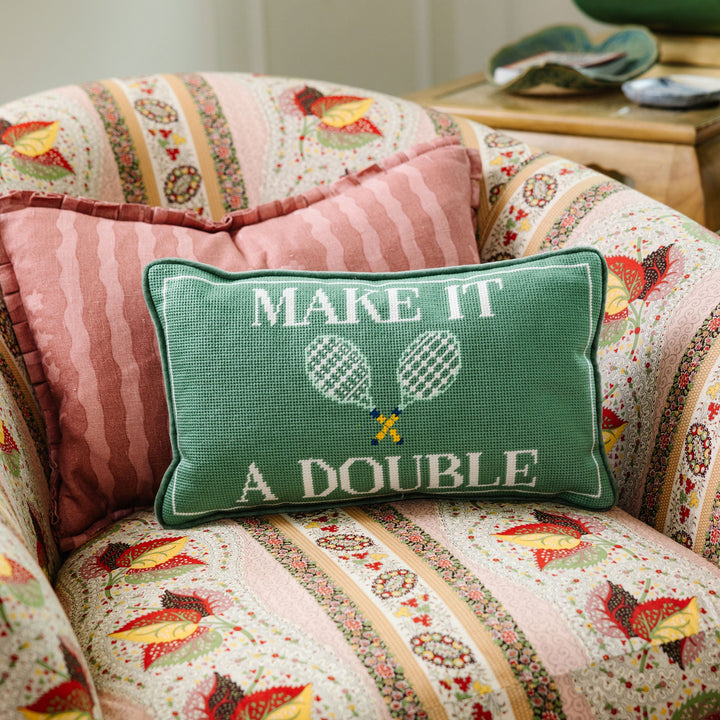 Make It A Double Needlepoint Pillow Furbish Studio Needlepoint Make It A Double Needlepoint Pillow Bonjour Fete - Party Supplies