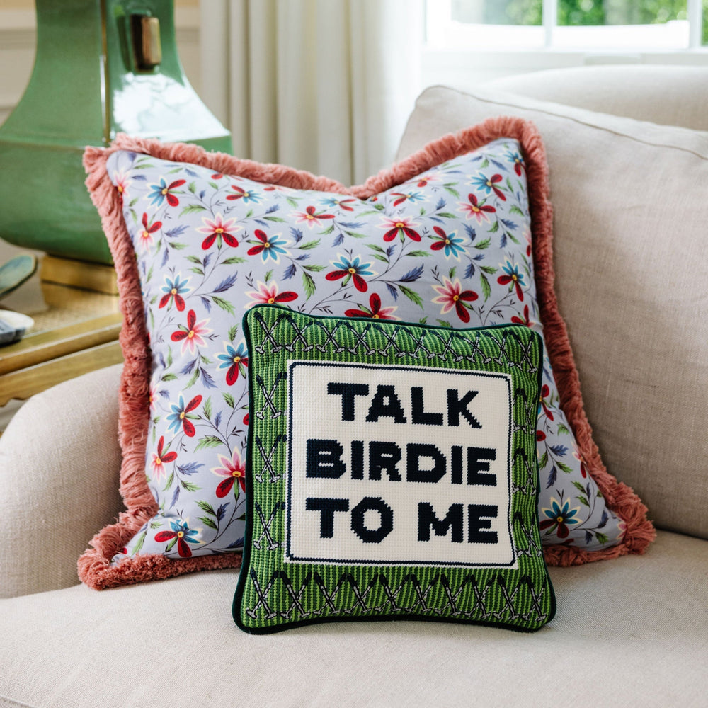 Talk Birdie To Me Needlepoint Pillow Furbish Studio Needlepoint Talk Birdie To Me Needlepoint Pillow Bonjour Fete - Party Supplies