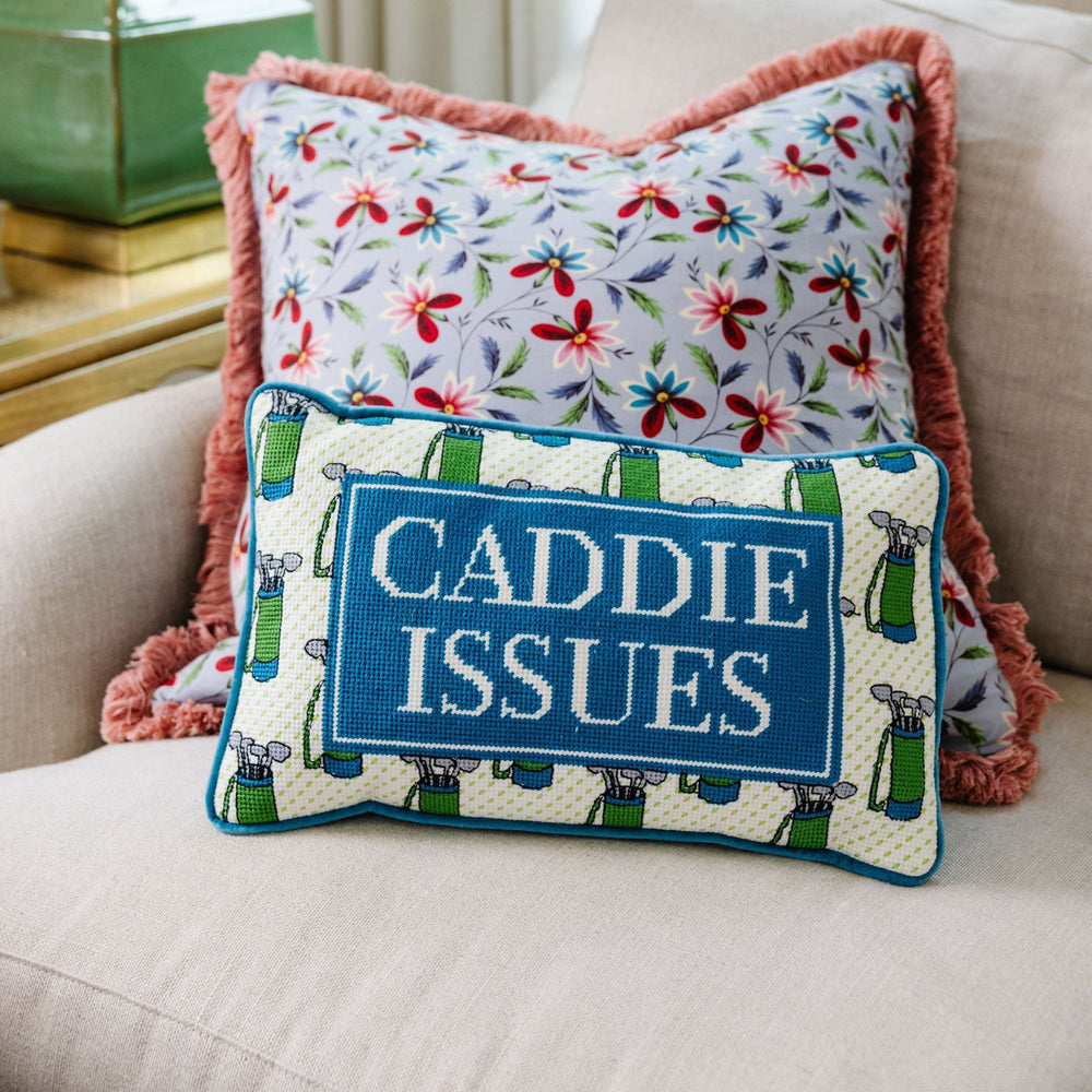 Caddie Issues Needlepoint Pillow Furbish Studio Needlepoint Caddie Issues Needlepoint Pillow Bonjour Fete - Party Supplies