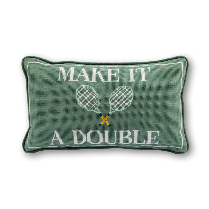 Make It A Double Needlepoint Pillow Furbish Studio Needlepoint Make It A Double Needlepoint Pillow Bonjour Fete - Party Supplies
