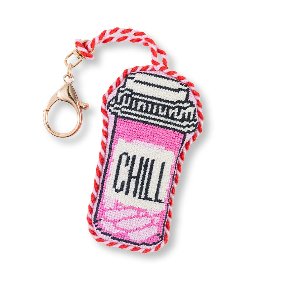 Needlepoint chill pill bag charm with a lobster clasp