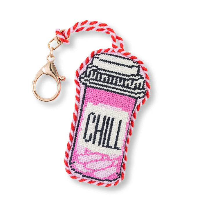 Needlepoint chill pill bag charm with a lobster clasp