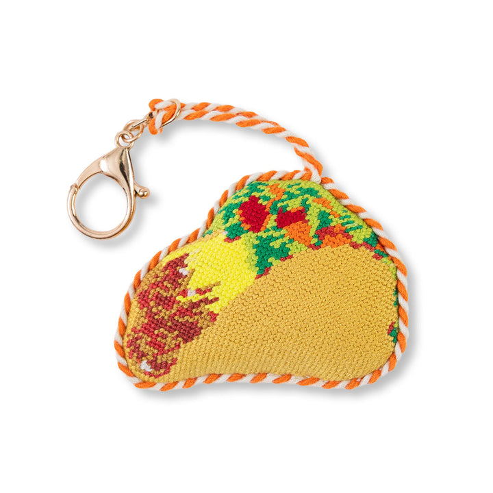 Needlepoint taco bag charm with a lobster clasp