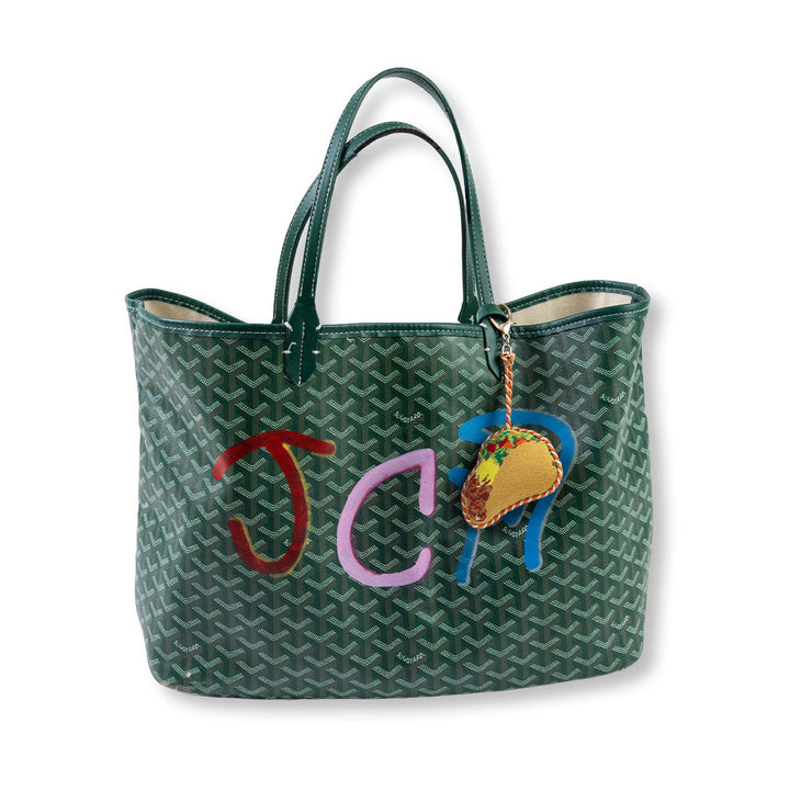 Needlepoint taco bag charm with a lobster clasp