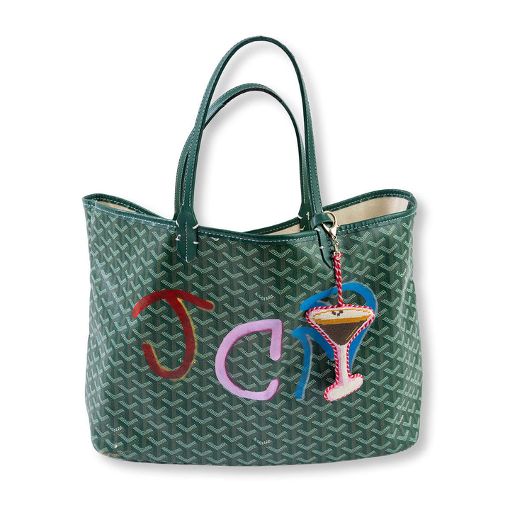 Needlepoint espresso martini bag charm with a lobster clasp