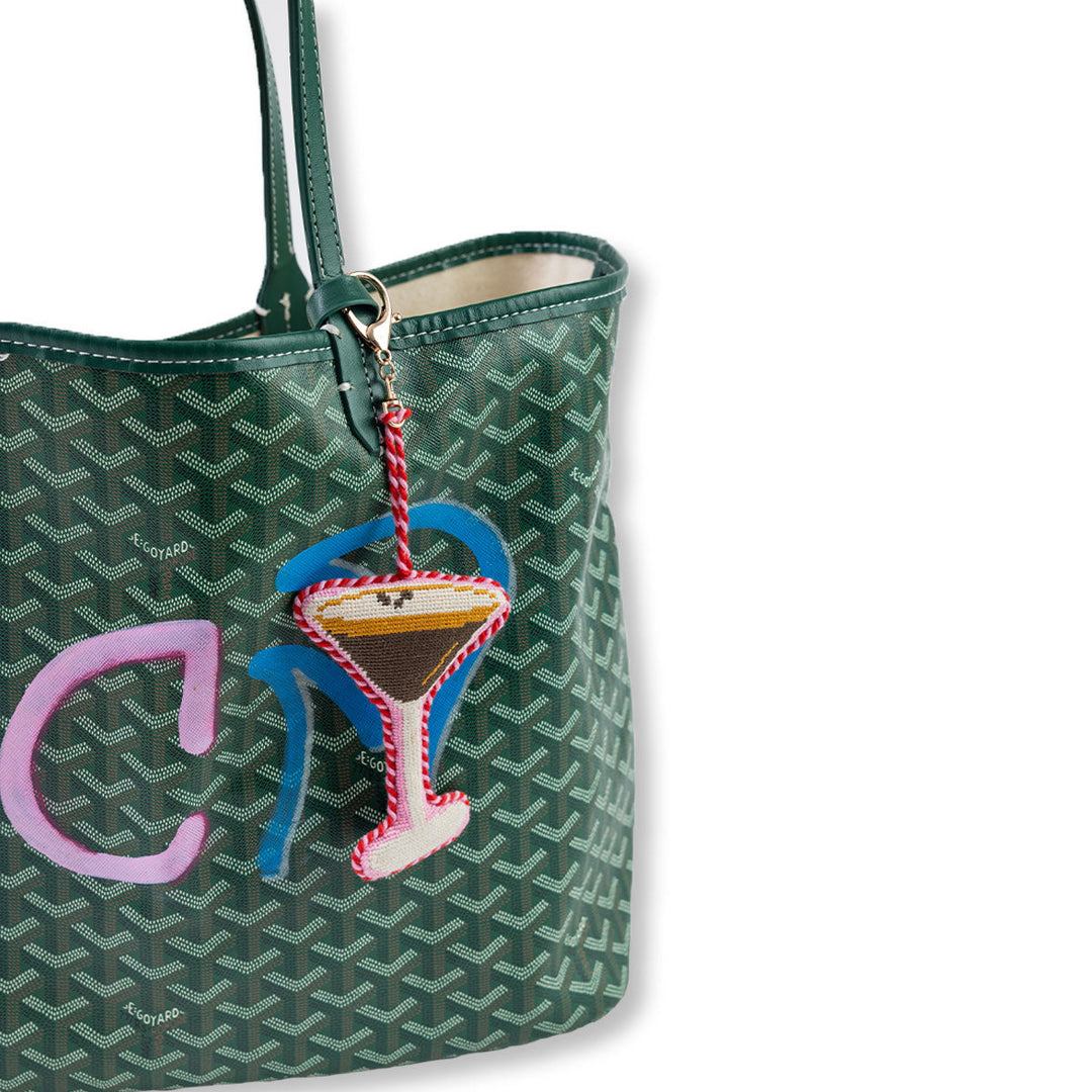 Stitched espresso martini bag charm by Furbish Studio