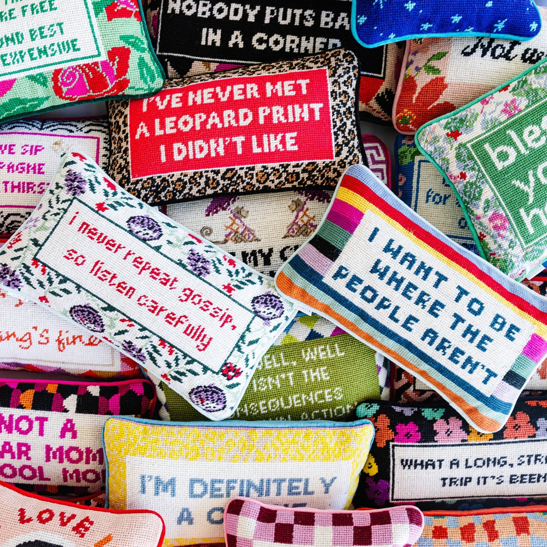 Where the People Aren't Needlepoint Pillow Bonjour Fete Party Supplies Home Decor