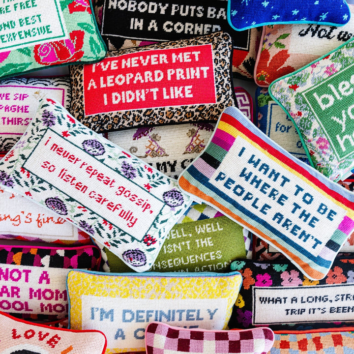 Where the People Aren't Needlepoint Pillow Bonjour Fete Party Supplies Home Decor