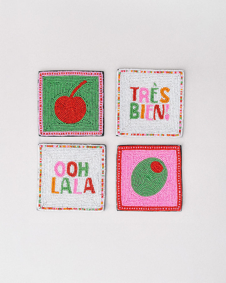 Cocktail Beaded Coaster Set ban.do coasters Cocktail Beaded Coaster Set Bonjour Fete - Party Supplies