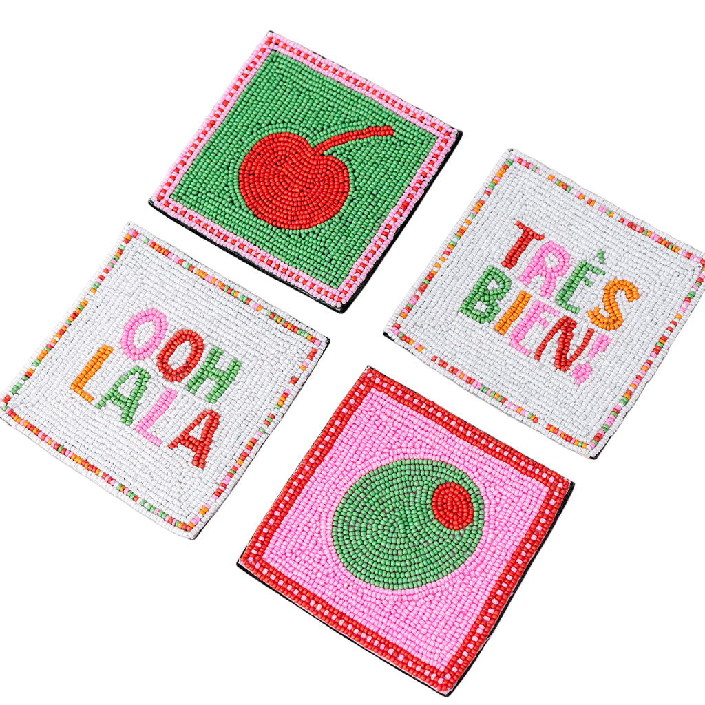 Cocktail Beaded Coaster Set ban.do coasters Cocktail Beaded Coaster Set Bonjour Fete - Party Supplies