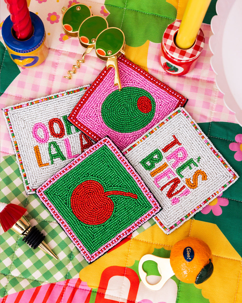 Cocktail Beaded Coaster Set ban.do coasters Cocktail Beaded Coaster Set Bonjour Fete - Party Supplies